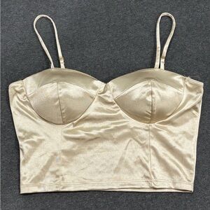 🆕 Luxurious Satin Gold Cropped Corset Top Size M